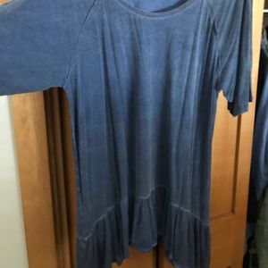 Cut out sleeve Denim ish Blouse with ruffle hem